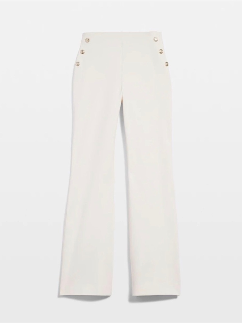 Chicos So Slimming Flare Pants Alabaster Cream Gold Button High Rise Size 2R 12R